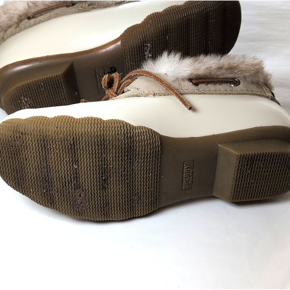 Women's Sperry Top-Sider Beige Brown Synthetic Fur Trim Lace Up Ankle Bootie - Picture 8 of 8